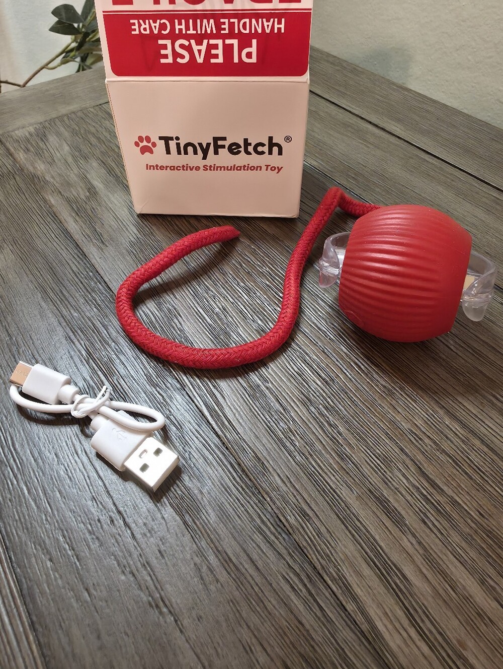 TinyFetch Interactive Red Pet Toy with USB Charger